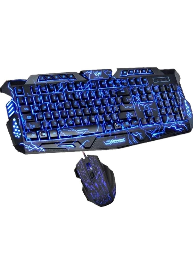 Best Cool Gaming Led Wire Keyboard And Mouse For Gamer Lover Backlit Burst Crack Colorful Lighting