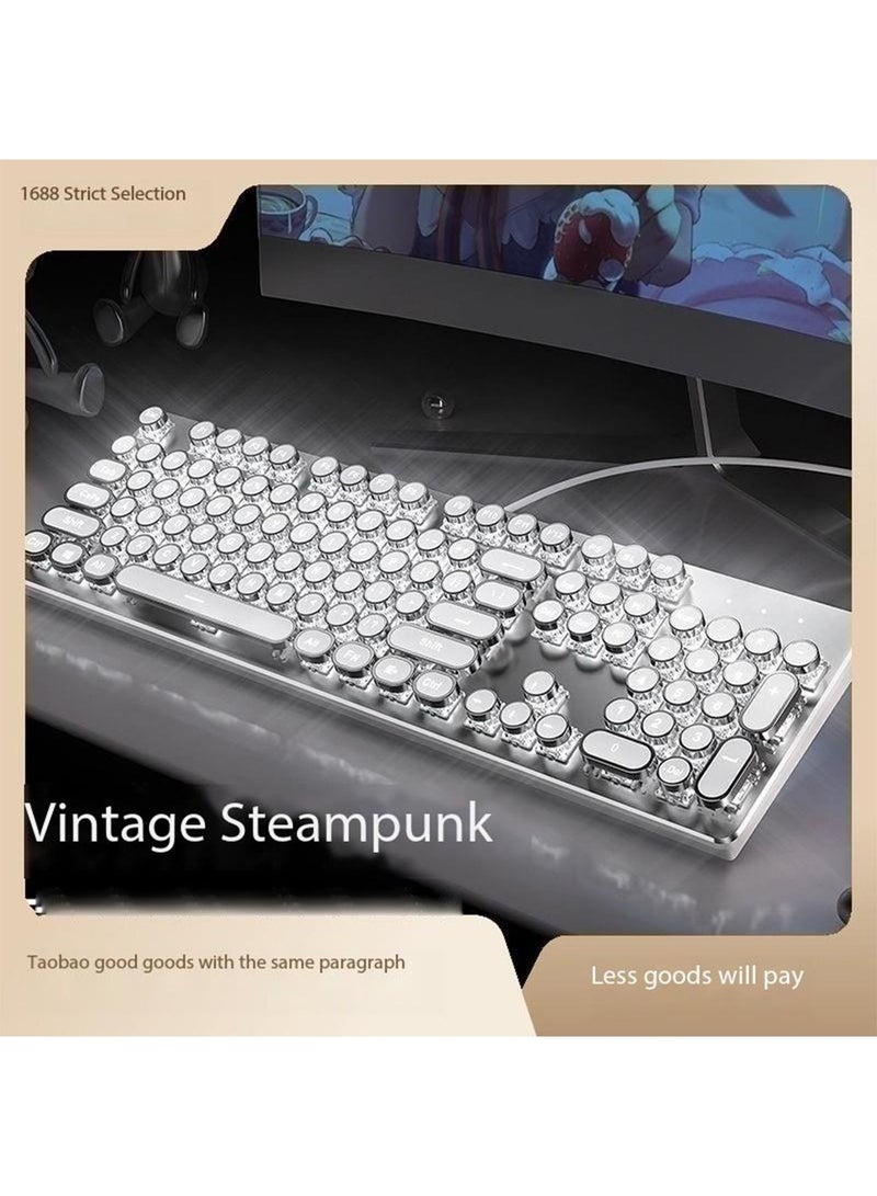 Gaming Wire Keyboard And Mouse Set Retro Punk Typewriter Style Mechanical Keyboard With RGB Backlight