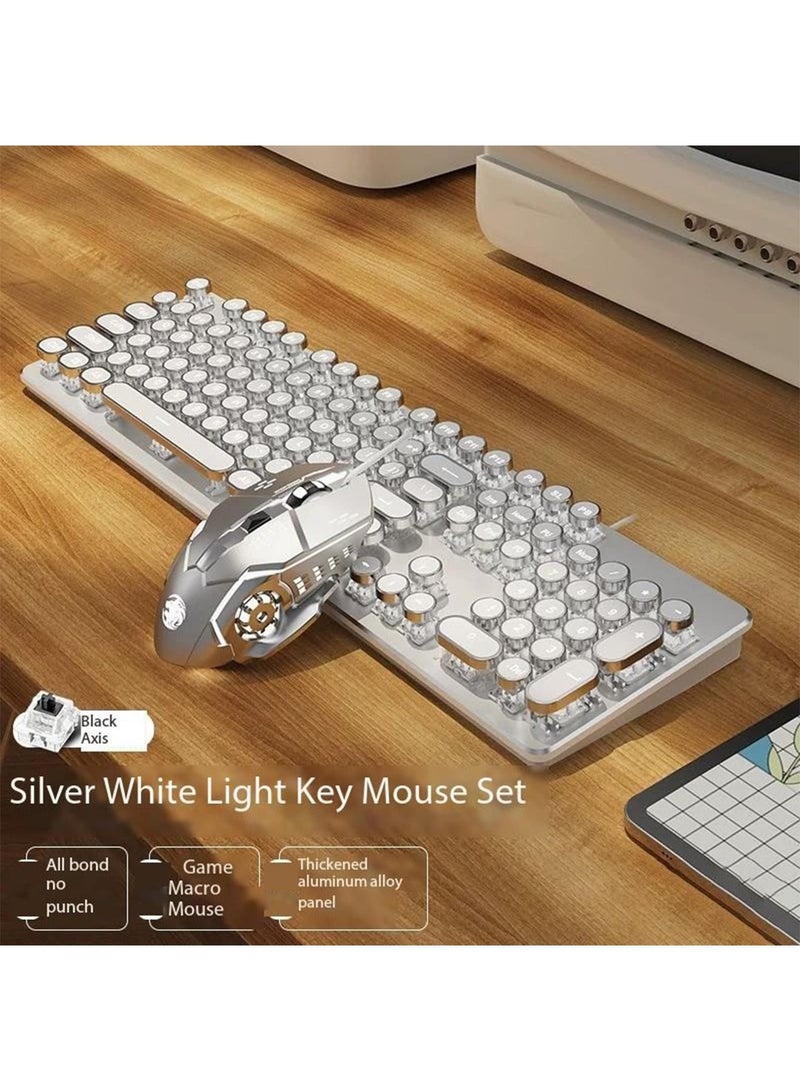 Gaming Wire Keyboard And Mouse Set Retro Punk Typewriter Style Mechanical Keyboard With RGB Backlight