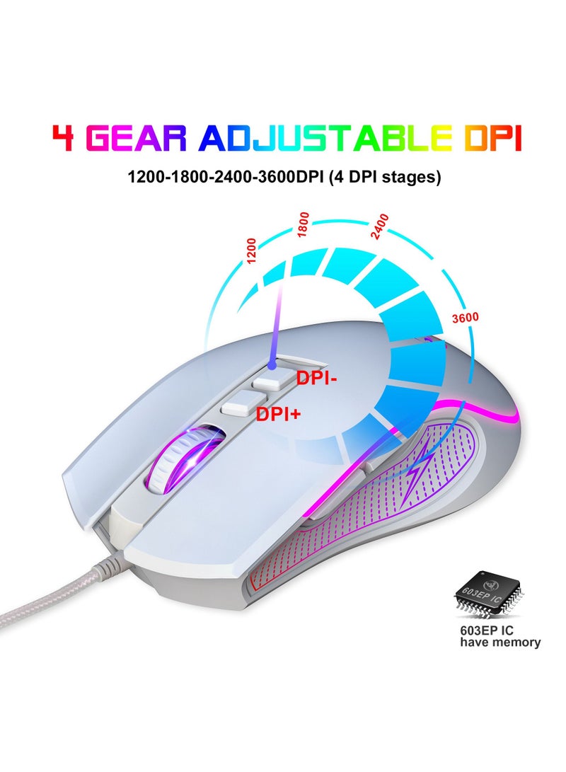 Wired Gaming Keyboard and Mouse Combo Include Mini 60% Merchanical Feel Keyboard Ergonomic Design White