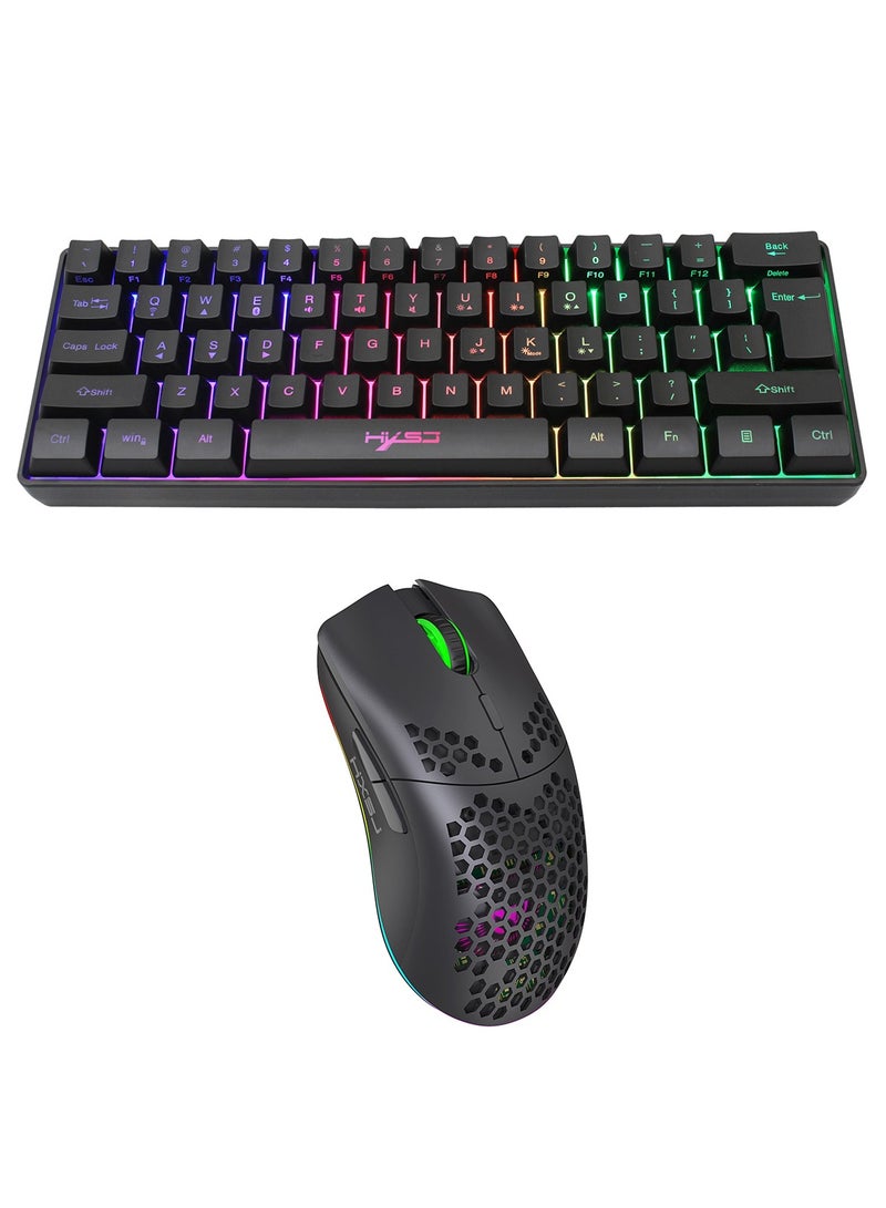 Wireless Gaming Keyboard 2000mAh Backlit Mini 61 Key With Bluetooth and 7 Keys Colorful Lighting Programmable Gaming Wireless Mouse