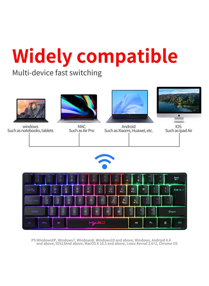 Wireless Gaming Keyboard 2000mAh Backlit Mini 61 Key With Bluetooth and 7 Keys Colorful Lighting Programmable Gaming Wireless Mouse