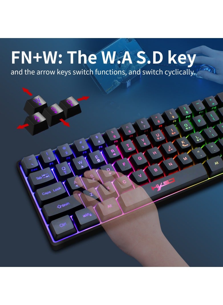 Wireless Gaming Keyboard 2000mAh Backlit Mini 61 Key With Bluetooth and 7 Keys Colorful Lighting Programmable Gaming Wireless Mouse