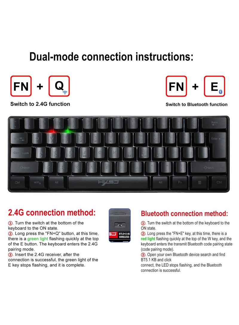 Wireless Gaming Keyboard 2000mAh Backlit Mini 61 Key With Bluetooth and 7 Keys Colorful Lighting Programmable Gaming Wireless Mouse