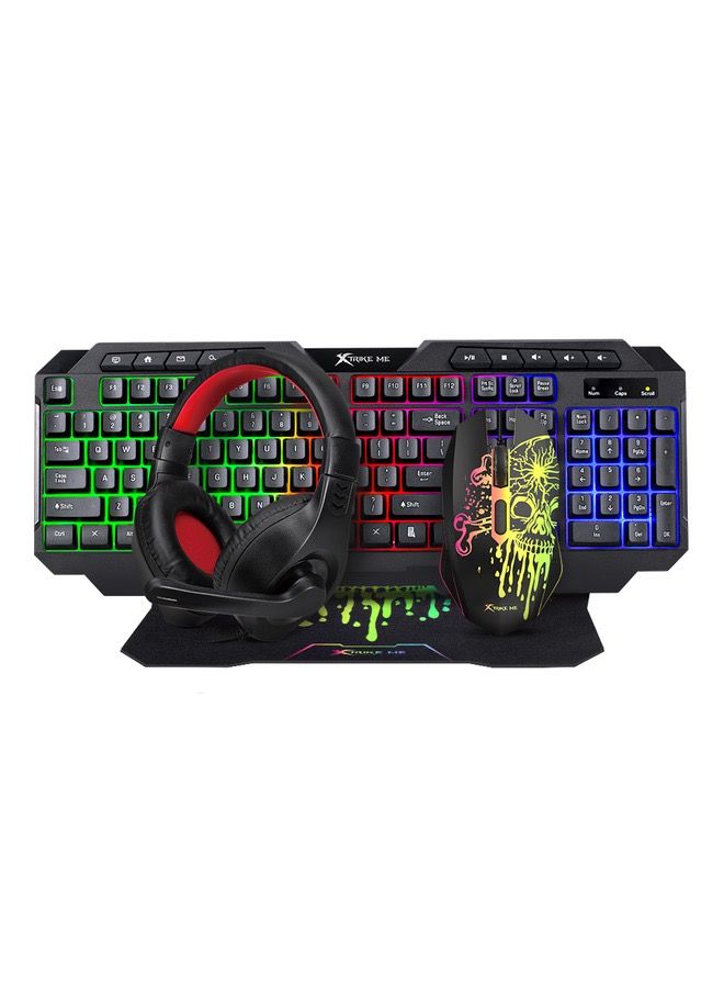 Gaming Bundle 4i n 1 Multimedia Wired Keyboard With 7 Color Backlit wired mouse With Wired Headset With  Suitable Durable Mousepad