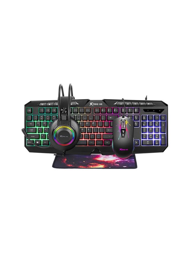 Gaming  Bundle 4in1 Rgb Combo Multimedia Wired Keyboard 7D Rgb Wired Mouse With Rgb Wired Headset Suitable Mousepad