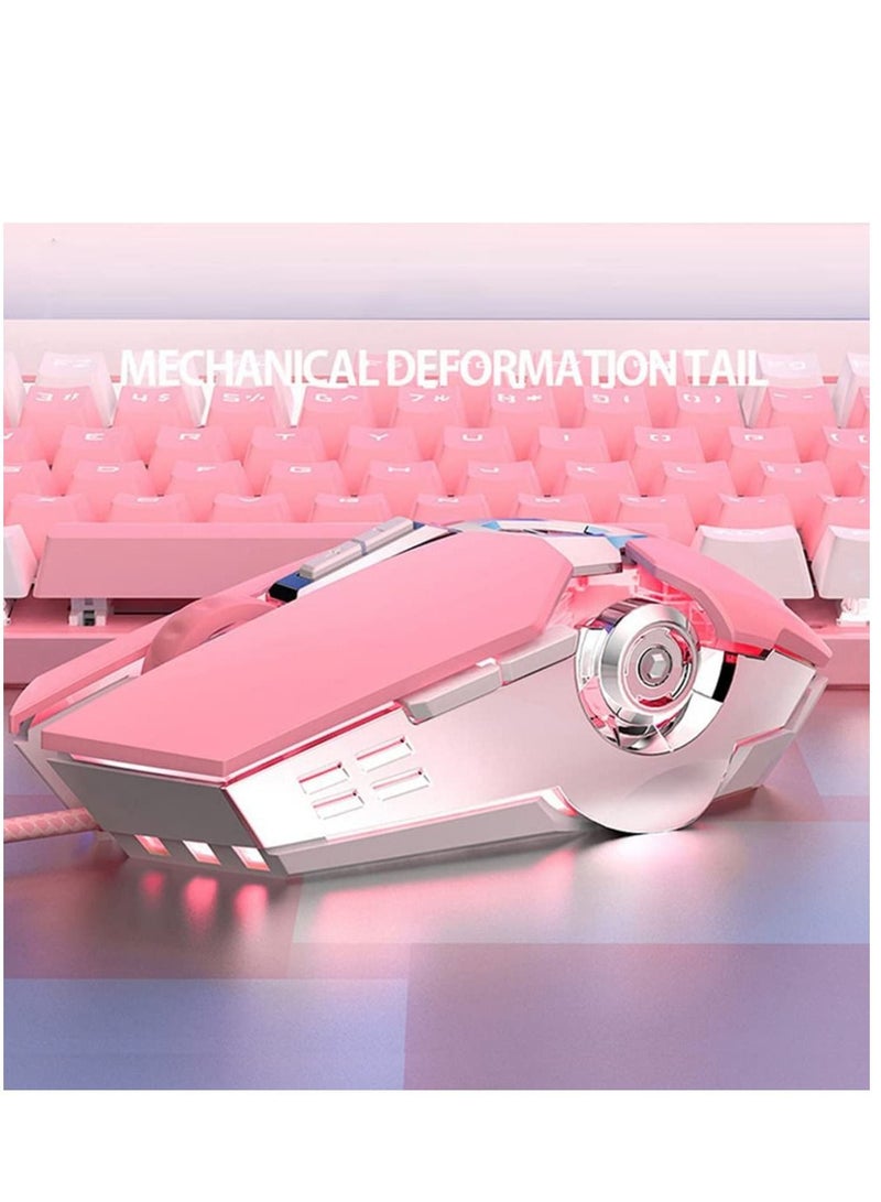 Gaming Mouse Wired Computer Mechanical Pink Optical USB 7 Buttons, 4 Levels Adjustable DPI Up to 3200, RGB Backlit, Sound Click PC Fit for Girls Gamer