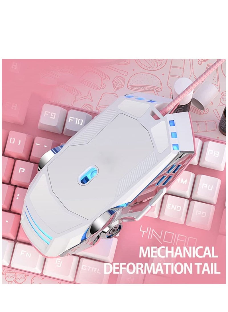 Gaming Mouse Wired Computer Mechanical Pink Optical USB 7 Buttons, 4 Levels Adjustable DPI Up to 3200, RGB Backlit, Sound Click PC Fit for Girls Gamer