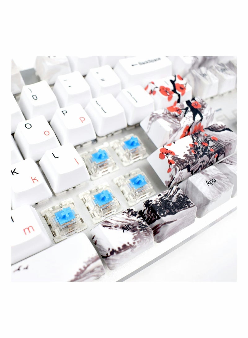 Rubber Keycaps Set, 110 Keys PBT Keycap, Anti-Slip Texture Dye-Sublimation Plum Blossom Cherry Profile Key Cap, DIY Mechanical Keyboard Keycap Set for