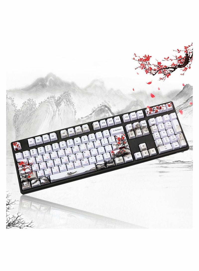 Rubber Keycaps Set, 110 Keys PBT Keycap, Anti-Slip Texture Dye-Sublimation Plum Blossom Cherry Profile Key Cap, DIY Mechanical Keyboard Keycap Set for