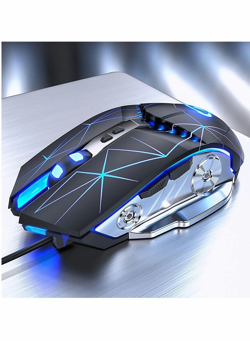 Gaming Mouse USB Wired RGB Backlit Silent Click Gamer with 4 Adjustable DPI Up to 3200, Comfortable Grip Ergonomic Optical Mice for Laptop PC Computer