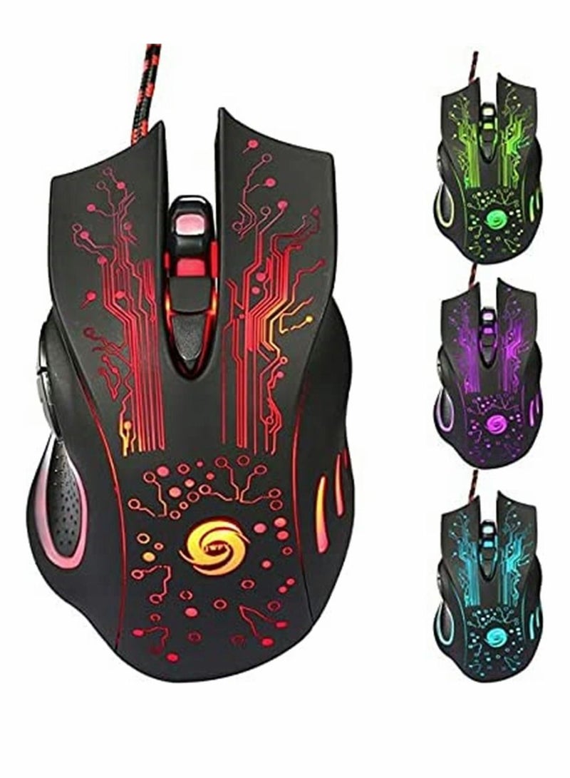 Gaming Mice, Computer Mouse Wired Manipulator Glare USB Adjustable 7 Buttons LED Backlit Professional Gamer Mice Ergonomic, for PC Laptop (Black Seven Colors)