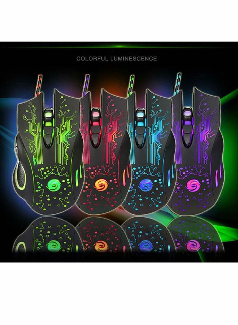 Gaming Mice, Computer Mouse Wired Manipulator Glare USB Adjustable 7 Buttons LED Backlit Professional Gamer Mice Ergonomic, for PC Laptop (Black Seven Colors)