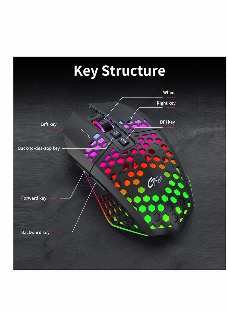 Mouse, Wireless Gaming Mouse Lightweight Rechargeable USB with 8 keys Back-to-desktop Button 3 Adjustable DPI Levels 4 Modes