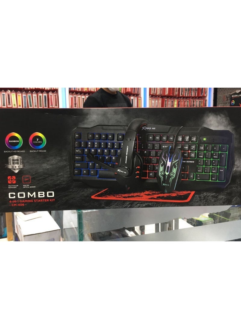 CM-406 4 in 1 Gaming Combo  RGB Gaming Keyboard with Mouse, headphone