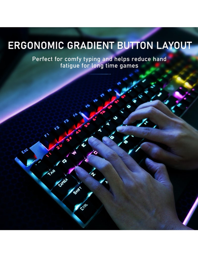 Mechanical Gaming Keyboard NKRO with Wrist Rest RGB Backlit Volume/Lighting Control Knob Fully Programmable 108-Keys Anti-Ghosting Wired Computer Keyboards for Office/Games, Brown Switch