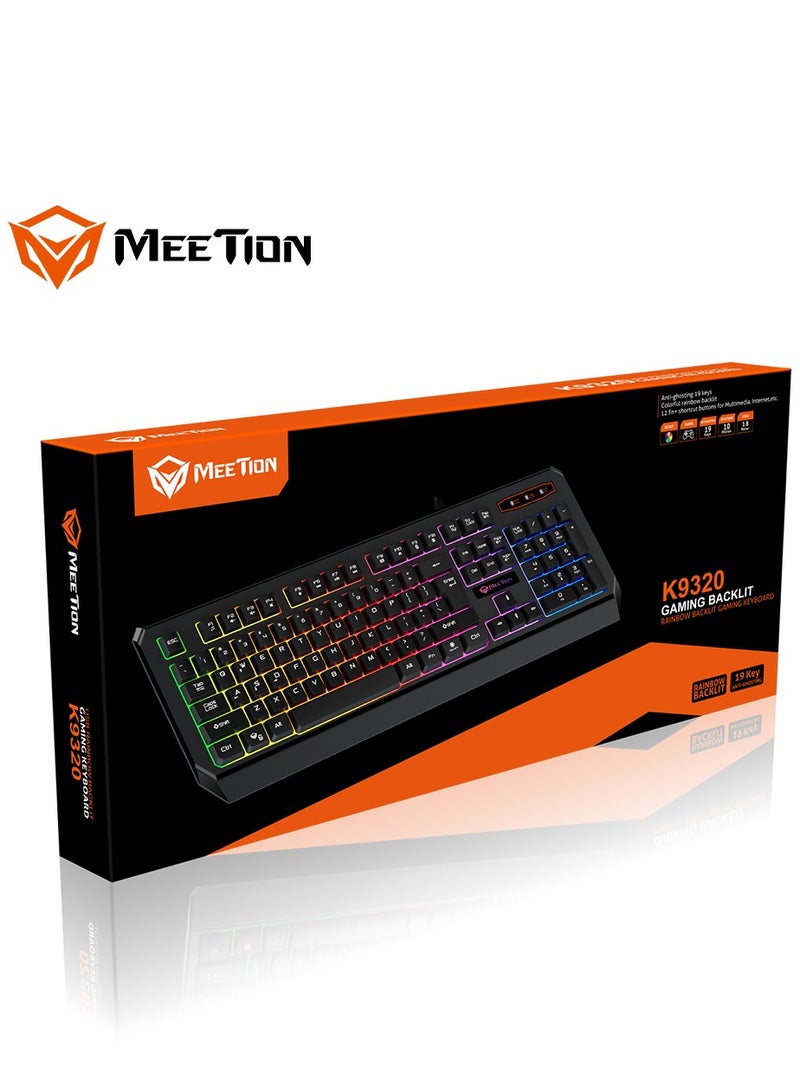 Meetion K9320 Waterproof Backlit RGB Gaming Keyboard  with 19 Anti-Ghosting Keys Best For Office and Gaming Use