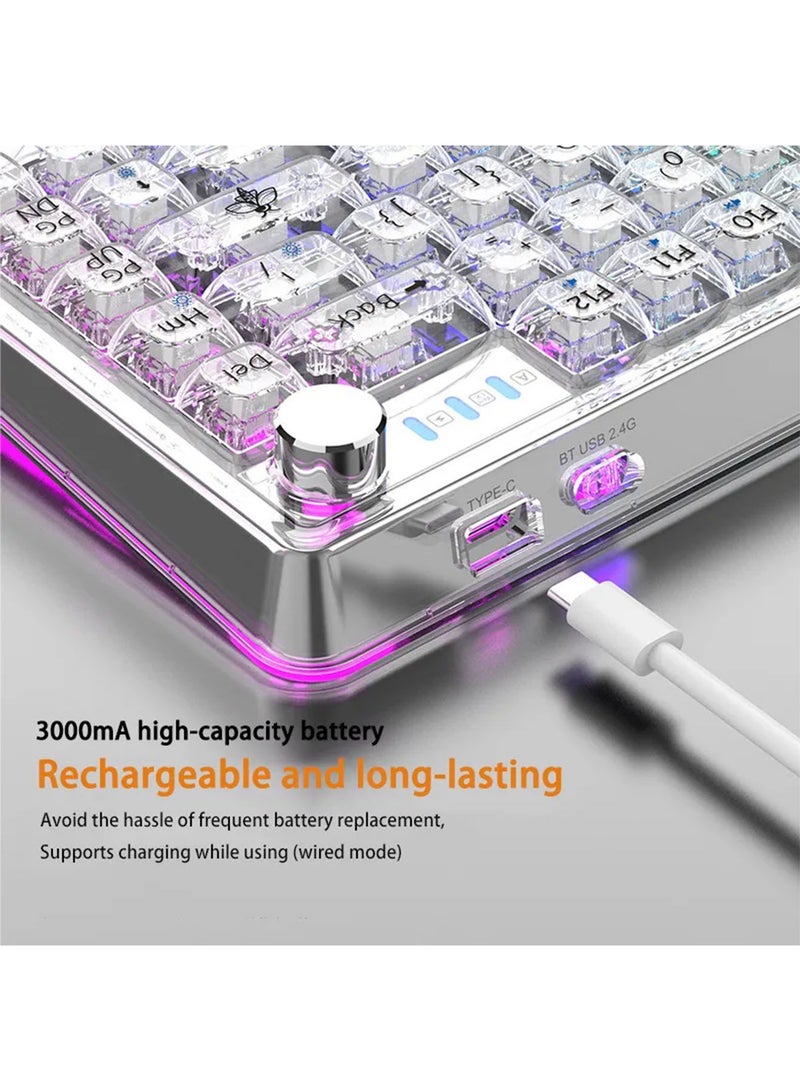 Bluetooth Wireless Keyboard Transparent RGB Mechanical Dual Mode Rechargeable USB Computer Programmable Keys Gaming Keyboard