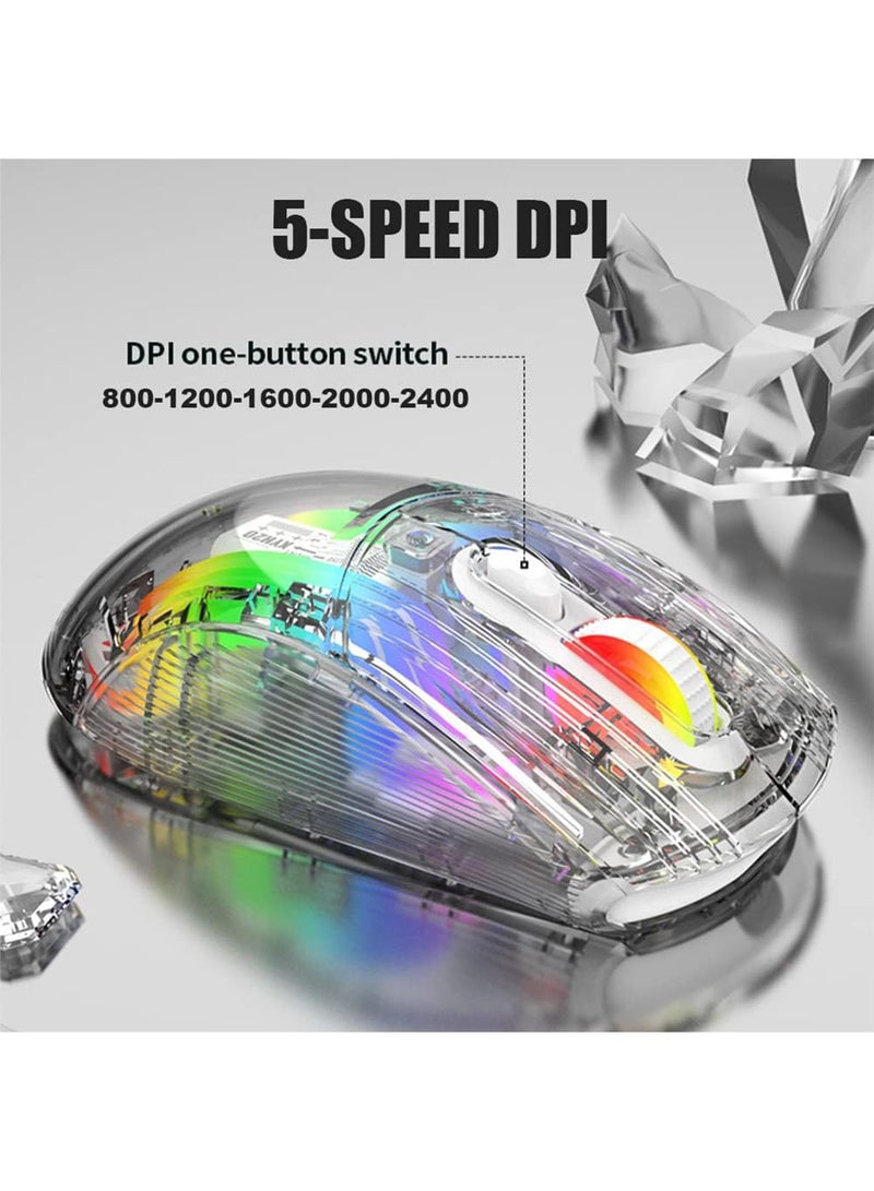 Bluetooth Wireless Mouse Transparent RGB Mechanical Dual Mode Rechargeable USB Computer Gaming Mouse