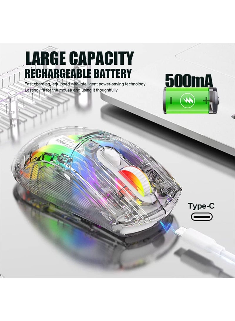 Bluetooth Wireless Mouse Transparent RGB Mechanical Dual Mode Rechargeable USB Computer Gaming Mouse