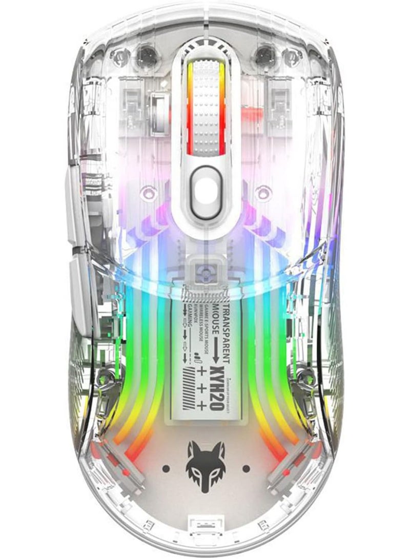 Bluetooth Wireless Mouse Transparent RGB Mechanical Dual Mode Rechargeable USB Computer Gaming Mouse