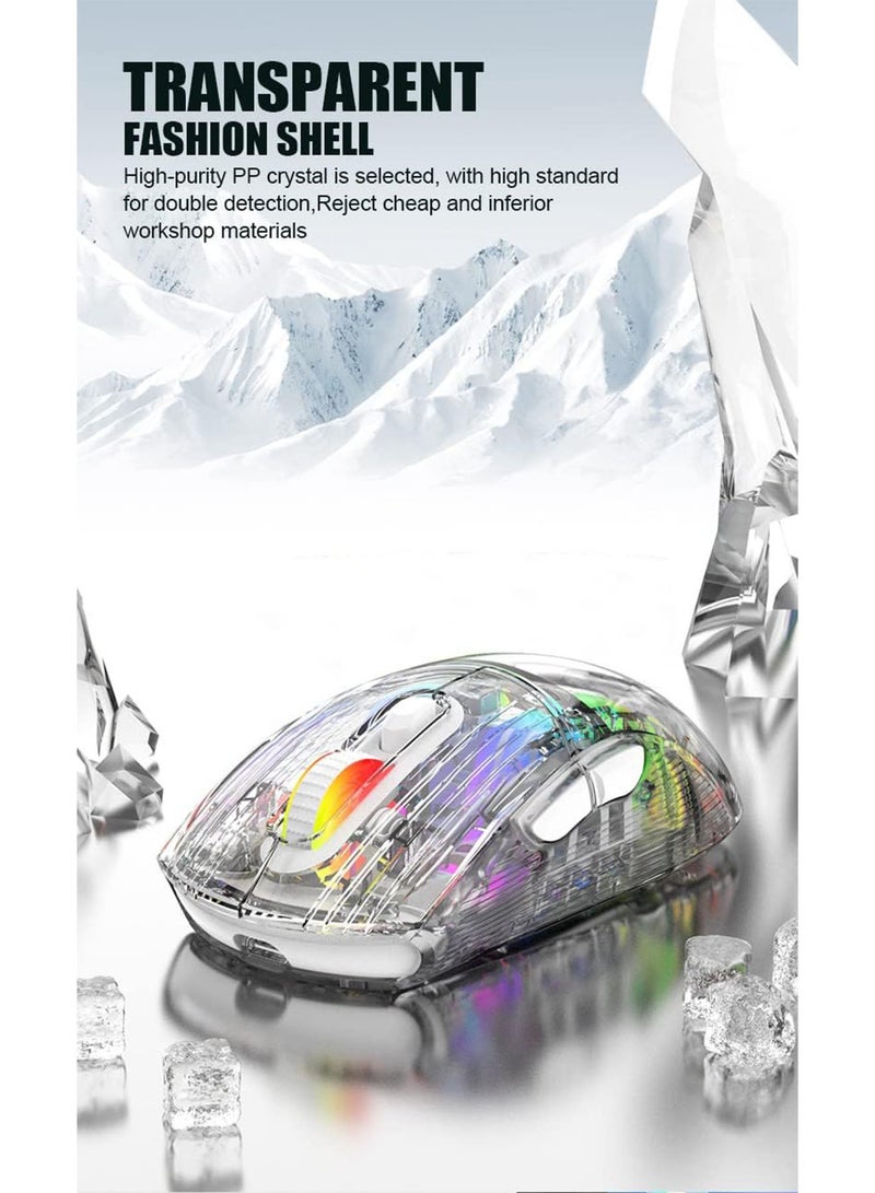 Bluetooth Wireless Mouse Transparent RGB Mechanical Dual Mode Rechargeable USB Computer Gaming Mouse