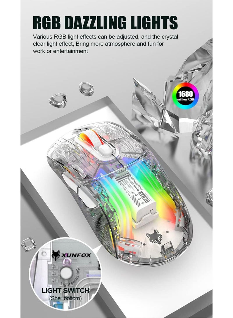 Bluetooth Wireless Mouse Transparent RGB Mechanical Dual Mode Rechargeable USB Computer Gaming Mouse