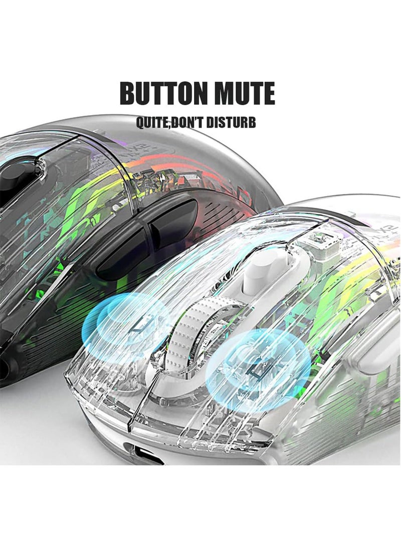 Bluetooth Wireless Mouse Transparent RGB Mechanical Dual Mode Rechargeable USB Computer Gaming Mouse