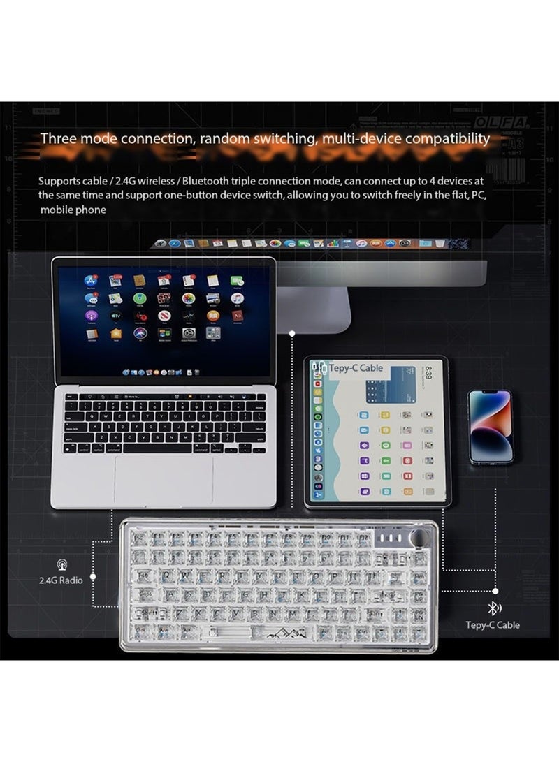 Bluetooth Wireless Keyboard Transparent RGB Mechanical Dual Mode Rechargeable USB Computer Programmable Keys Gaming Keyboard