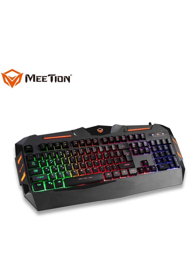 Meetion 4 in 1 C-500 PC Backlight Gold Plating USB Ergonomic Gaming Mouse Rainbow Keyboard and Mouse Pad Combo Comfortable and Soft Keys