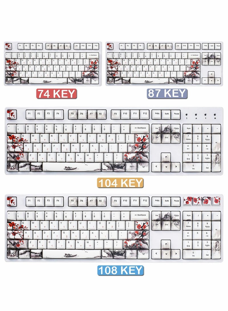 Rubber Keycaps Set, 110 Keys PBT Keycap, Anti-Slip Texture Dye-Sublimation Plum Blossom Cherry Profile Key Cap, DIY Mechanical Keyboard Keycap Set for