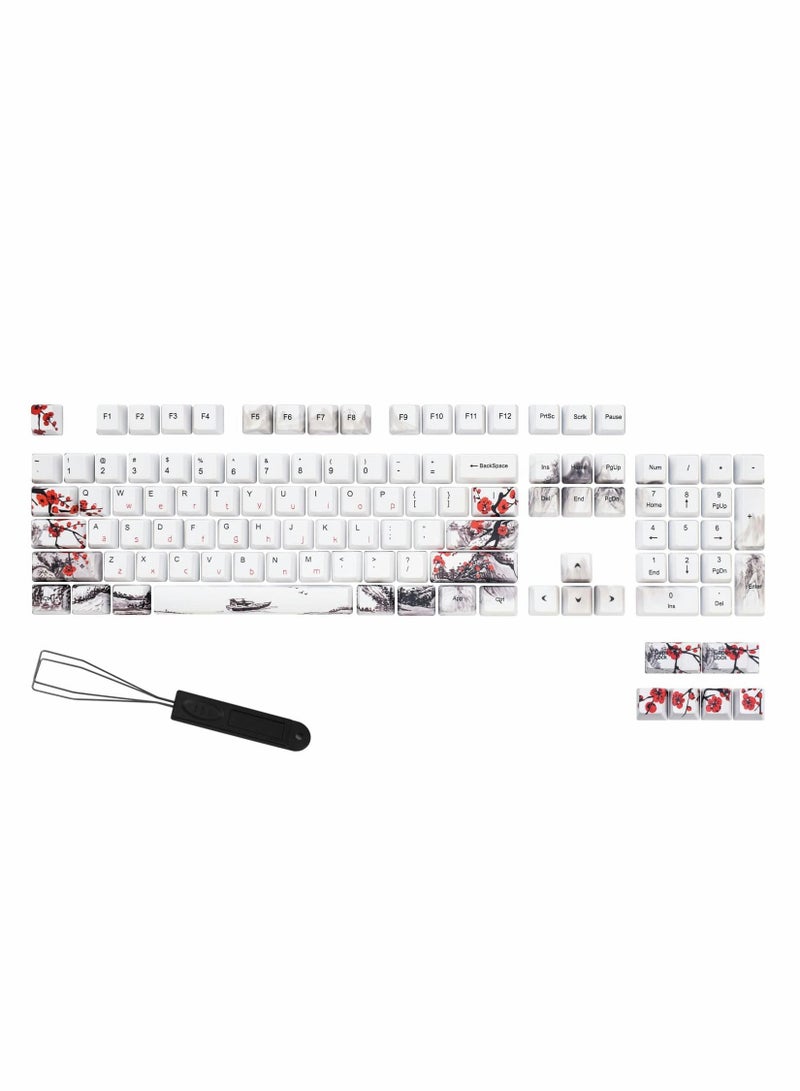 Rubber Keycaps Set, 110 Keys PBT Keycap, Anti-Slip Texture Dye-Sublimation Plum Blossom Cherry Profile Key Cap, DIY Mechanical Keyboard Keycap Set for