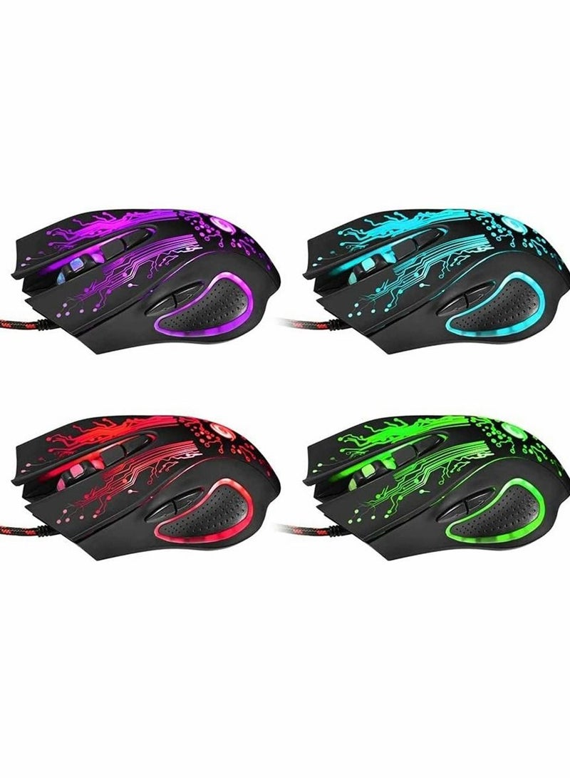 Gaming Mice, Computer Mouse Wired Manipulator Glare USB Adjustable 7 Buttons LED Backlit Professional Gamer Mice Ergonomic, for PC Laptop (Black Seven Colors)