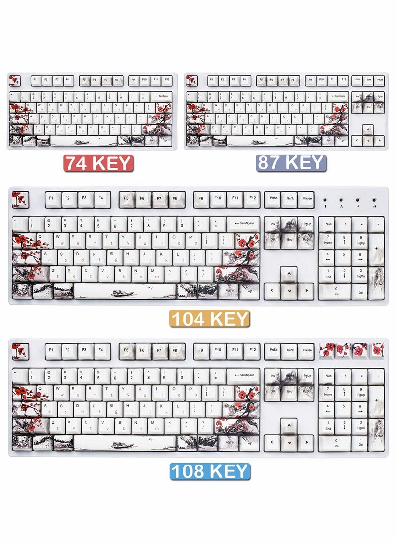 Rubber Keycaps Set, 110 Keys PBT Keycap, Anti-Slip Texture Dye-Sublimation Plum Blossom Cherry Profile Key Cap, DIY Mechanical Keyboard Keycap Set for Mechanical Keyboard