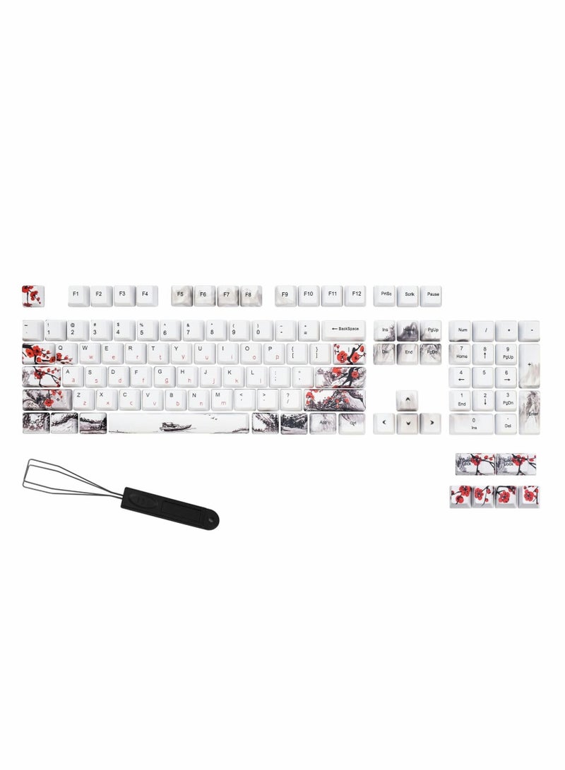 Rubber Keycaps Set, 110 Keys PBT Keycap, Anti-Slip Texture Dye-Sublimation Plum Blossom Cherry Profile Key Cap, DIY Mechanical Keyboard Keycap Set for Mechanical Keyboard