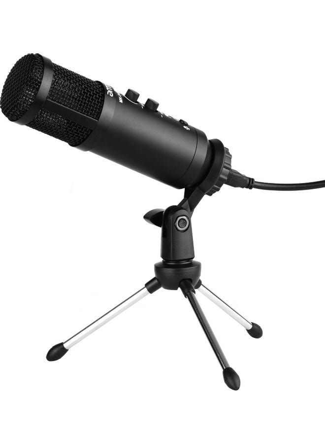 USB Condenser Microphone with Mini Desktop Metal Tripod Stand & Windscreen Black