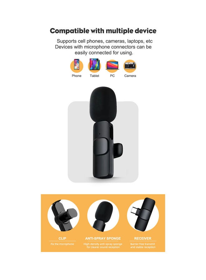 Wireless Lavalier Microphone Portable Black