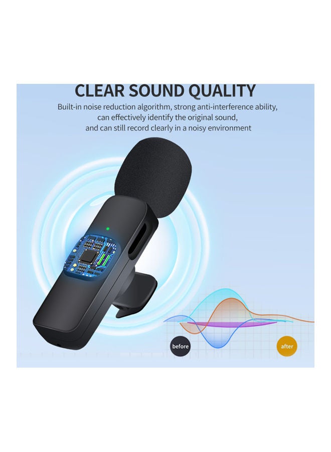 2.4GHz Wireless Microphone Clip-on Lavalier Microphone Transmitter Receiver Black