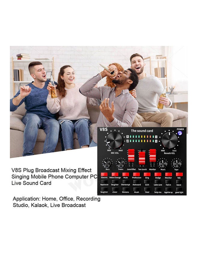 Professional Condenser Microphone With V8S Live Sound Card And Studio Recording Broadcasting Set Black/Silver