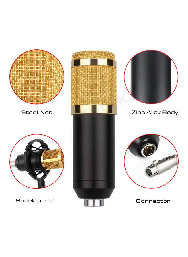 Professional Condenser Microphone With V8S Live Sound Card And Studio Recording Broadcasting Set Black/Gold