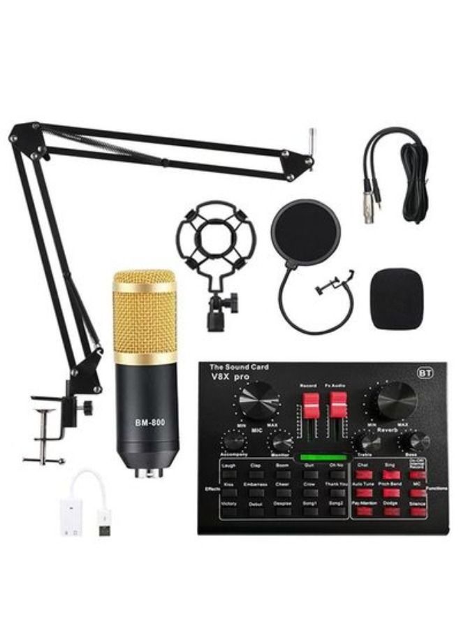 Sound Card Microphone Kit With Fill Light Live Condenser Microphone With Stand