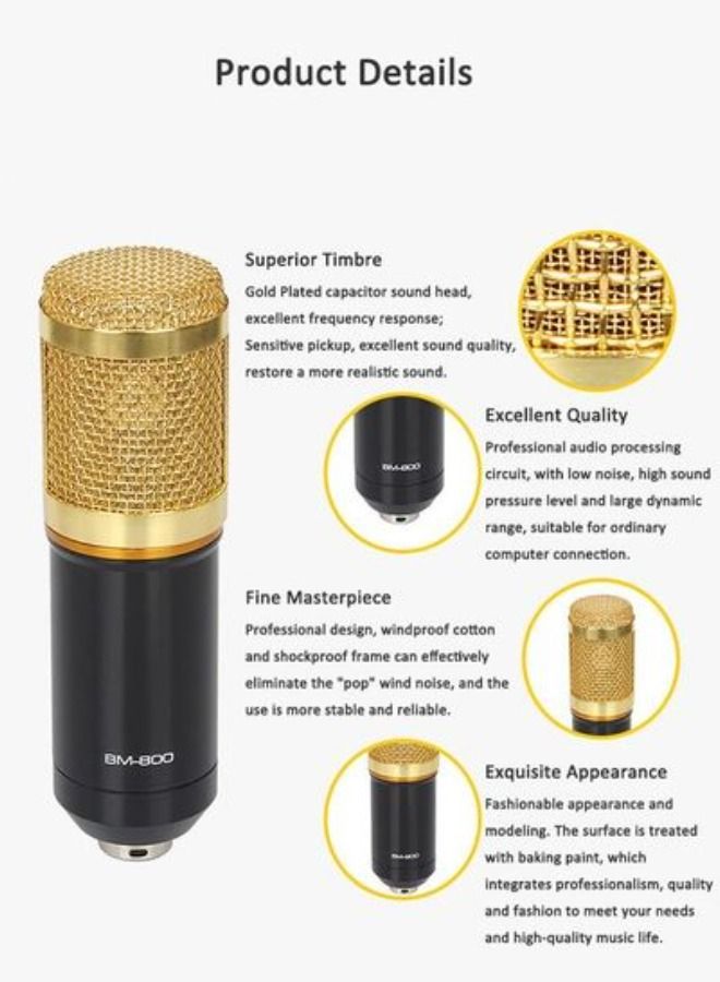 Sound Card Microphone Kit With Fill Light Live Condenser Microphone With Stand