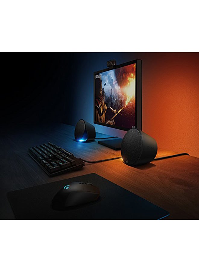 G560 PC Gaming Speaker System with 7.1 DTS:X Ultra Surround Sound, Game based LIGHTSYNC RGB, Two Speakers and Subwoofer, Immersive Gaming Experience -