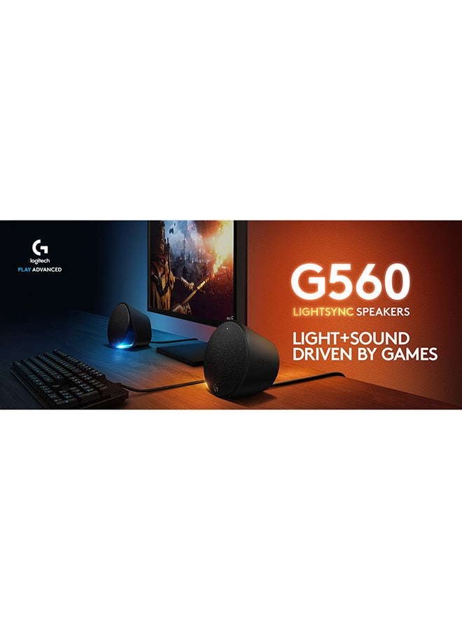 G560 PC Gaming Speaker System with 7.1 DTS:X Ultra Surround Sound, Game based LIGHTSYNC RGB, Two Speakers and Subwoofer, Immersive Gaming Experience -