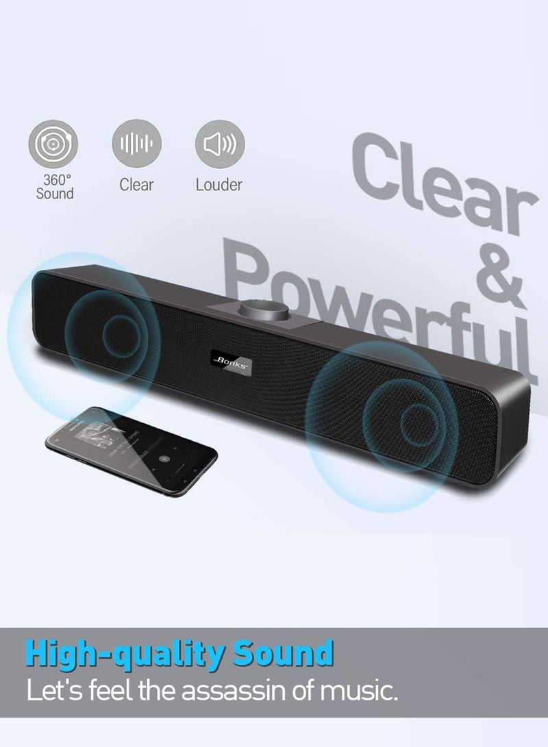 Computer Speakers with 3.5 mm Aux, Small PC Speakers Powered by USB, Wired USB Desktop Speaker, USB Soundbar for Monitor, Mini Stereo Speaker for PC, Tablets, Laptop, Tablets, Xbox, Plug and Play