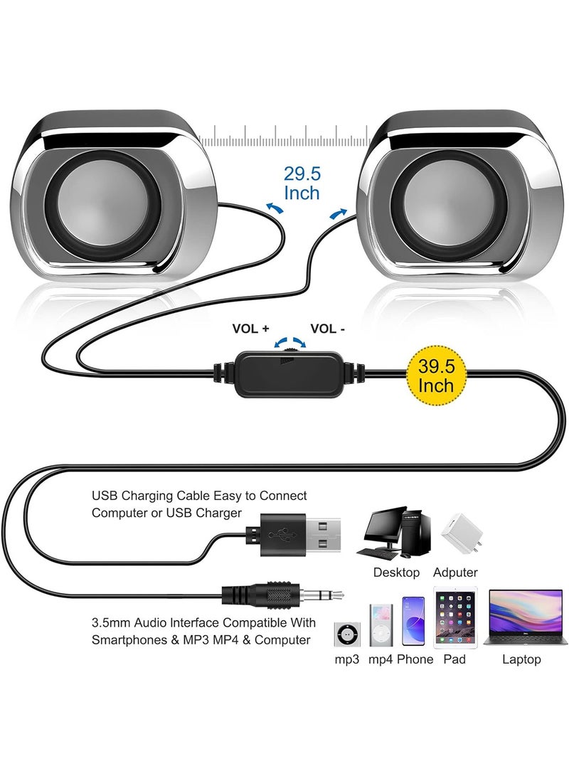 Computer Speaker - Compact and Delicate Laptop Speakers with Volume Control and 3.5 Mm Audio Plug, USB-Powered Desktop Speaker Suitable for PC Monitor, Tablets and Cellphone