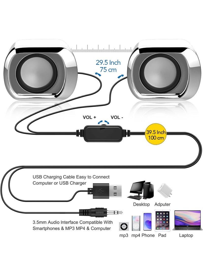 Computer Speaker - Compact and Delicate Laptop Speakers with Volume Control and 3.5 Mm Audio Plug, USB-Powered Desktop Speaker Suitable for PC Monitor, Tablets and Cellphone