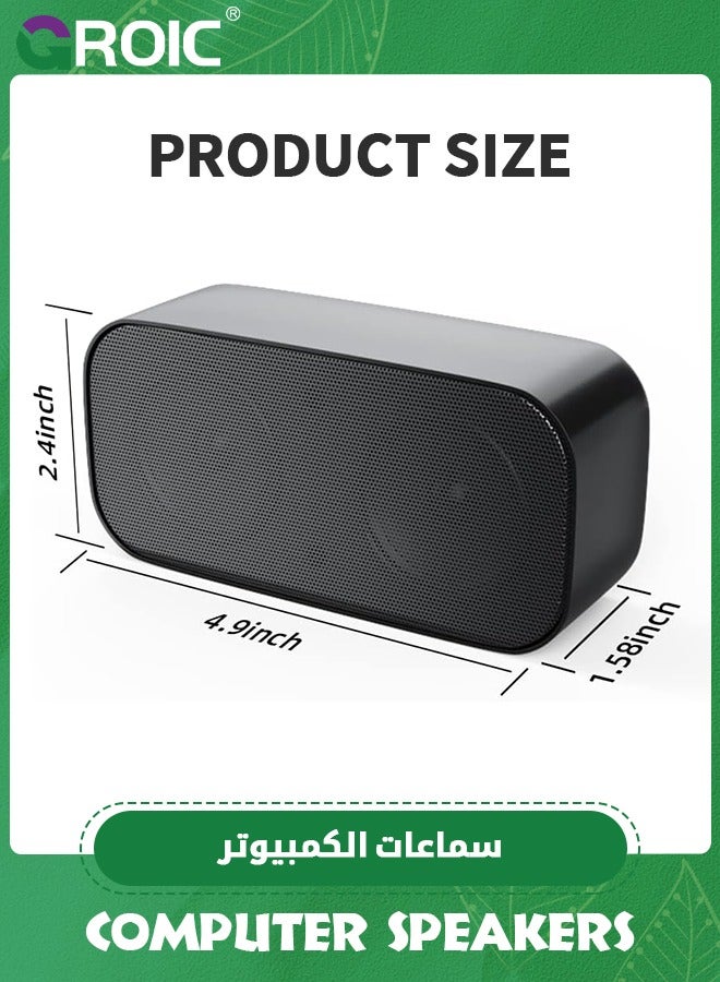 Black Computer Speaker for Desktop, Wired PC Speaker, Portable USB Speaker for Laptop, Plug and Play, Sound-bar for Office, Home and Gaming