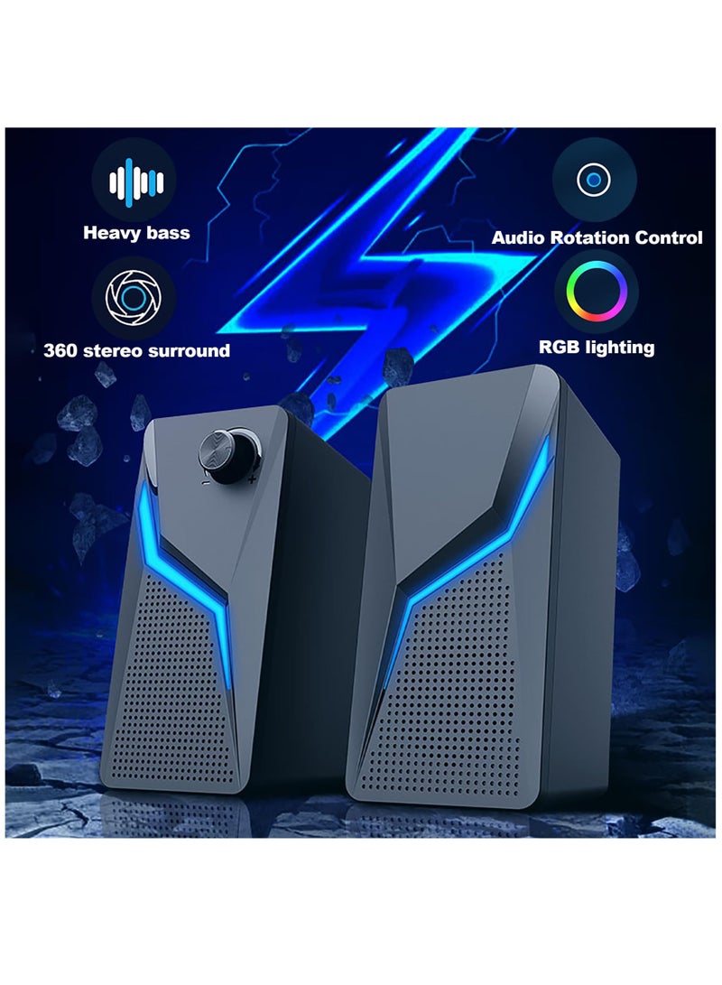 Computer Speakers, PC Gaming Speakerswith Enhanced Bass and Volume Control, Stereo 2.0 USB Powered 3.5mm AuxMultimedia Speakers for Laptop Desktop Tablets Phone