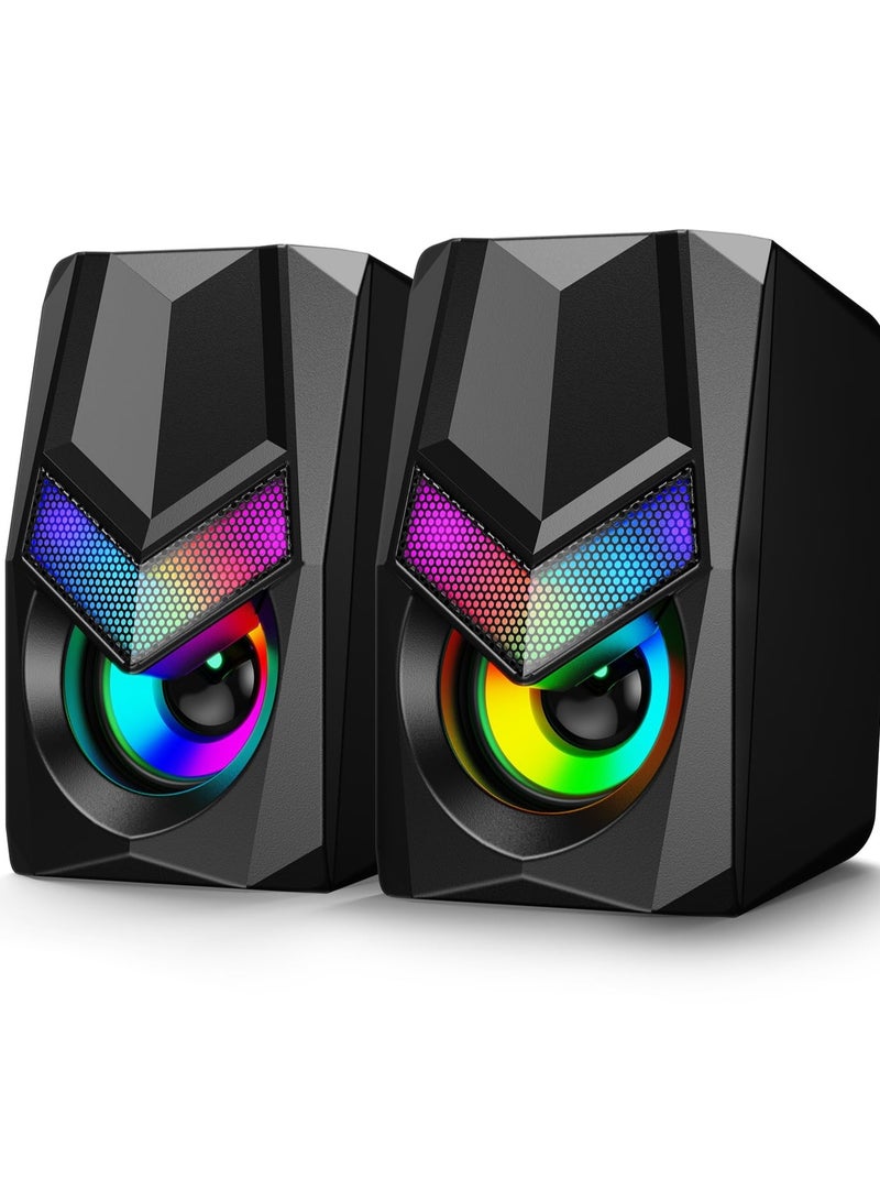 V20 PC Speakers for Desktop, Mini RGB Computer Speakers, USB Powered 3.5mm Aux Portable Gaming Speakers, Multimedia Speakers for Laptop, Monitor Speakers Plug and Play